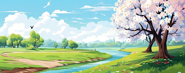 park landscape in spring illustration