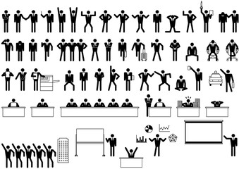 シンプルなビジネスマンのポーズ集　ピクトグラムセット