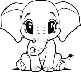 Cute Cartoon Elephant   Coloring Book. Vector Illustration.