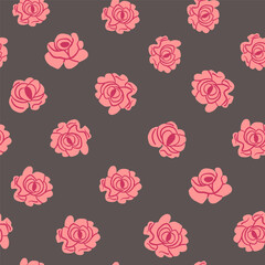 Vintage roses pattern on dark background. Simple roses pattern in hand drawn style. Vector illustration