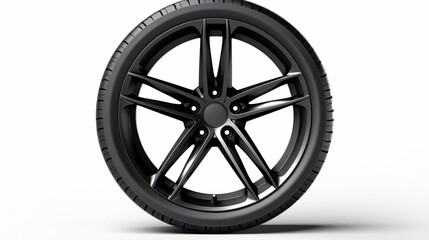 Clipping path. Black Wheel super car isolated on White background view. Movement. Magneto wheels