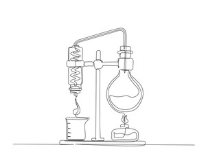 Continuous one line drawing of laboratory test tube. Laboratory equipment outline vector illustration. Research and science concept. Editable stroke. 	