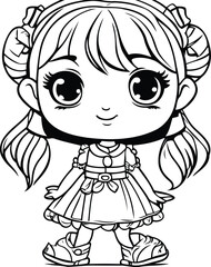 Cute little girl. Vector illustration for coloring book or page.