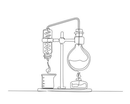 Continuous one line drawing of laboratory test tube. Laboratory equipment outline vector illustration. Research and science concept. Editable stroke. 	