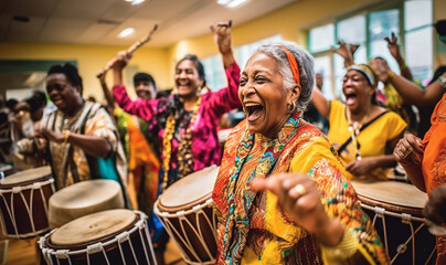 Big Family Celebrating Diwali Indian Family elderly in Traditional Clothes Gathered Together dancing having fun. Indian Moment of Happiness on a Hindu Holiday - obrazy, fototapety, plakaty