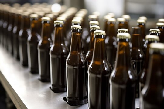 Bottles of specialty beer being produced. Generative AI