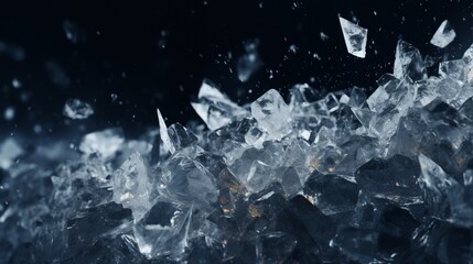 Crushed ice on a dark background. Broken pieces of ice are dispersed. the ice's detonation - obrazy, fototapety, plakaty