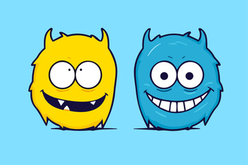 A collection of funny monsters or animals. A set of cute fantasy or fairy tale creatures. Cartoon characters isolated on background. Bright color children vector illustration in flat style