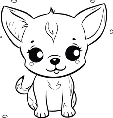 Cute Cartoon Chihuahua Dog Vector Illustration for Coloring Book