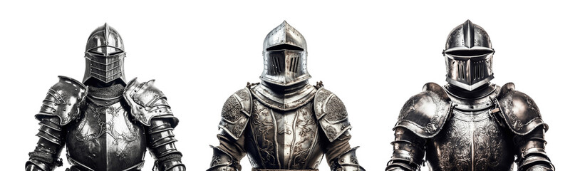 Collection of set Medieval knight suit of armor isolated on transparent background. PNG file, cut out