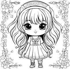 cute little girl with crown and floral frame vector illustration graphic design