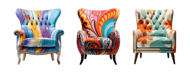 Collection of set Accent chair isolated on transparent background. PNG file, cut out