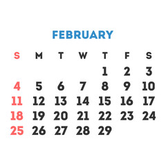 February 2024 month calendar. Vector illustration.