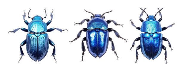 Collection of set Shiny blue beetle isolated on transparent background. PNG file, cut out