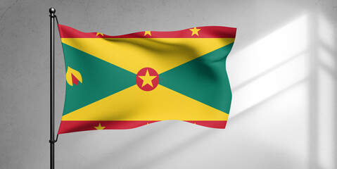 Grenada national flag cloth fabric waving on beautiful sky Background.