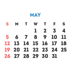May 2024 month calendar. Vector illustration.