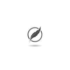 Obraz premium Feather pen logo icon with shadow