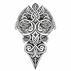 Beautiful Scandinavian ornament, design for a tattoo. Black and white abstract ornament