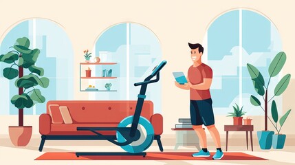 An individual is energetically exercising within the confines of their apartment, blending fitness with home comfort. Generative AI.