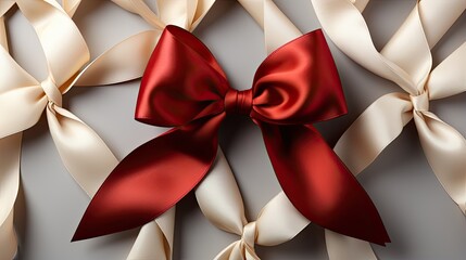 white and red ribbons with grey background