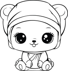 Cute cartoon bear in a cap. Vector illustration isolated on white background.