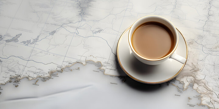 A cup of coffee on top of a white paper map