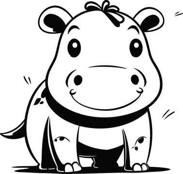 Cartoon hippopotamus   Black and White Illustration. Vector
