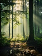 Obraz premium Discover the beauty of nature's embrace in this peaceful woodland
