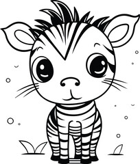 Cute cartoon zebra. Black and white vector illustration for coloring book.