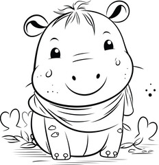 Cute hippo in scarf. Coloring book for children.