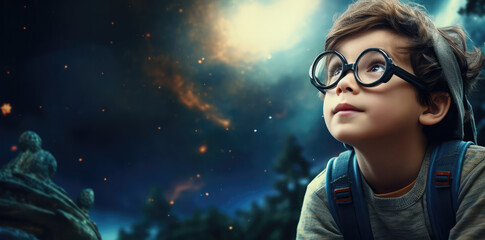 Portrait of a boy passionate about exploring the universe - obrazy, fototapety, plakaty