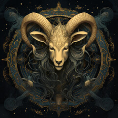 Goat head art image, symbol of Capricorn.