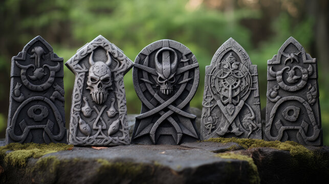 gothic demonic runic horror grim dark fantasy stone statue rpg - by generative ai