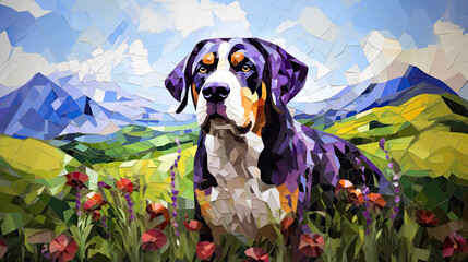 greater swiss mountain dog in the alps - by generative ai  - obrazy, fototapety, plakaty