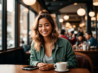 woman drinking coffee in cafe