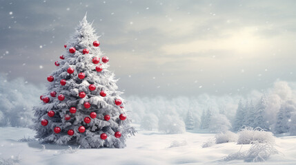 christmas tree in snow winter background snowy cold xmas - by generative ai