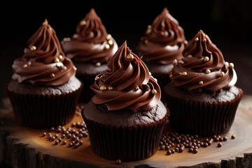 delicious chocolate cupcakes on the table on a black background