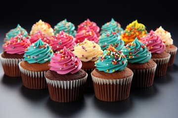 delicious colored cupcakes on the table on a black background
