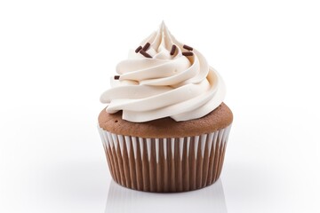 delicious chocolate cupcake with sprinkles on white background