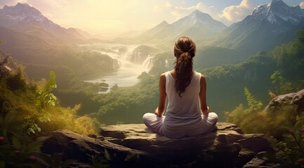 meditation in the mountains zen breathwork spiritual nature yoga - by generative ai