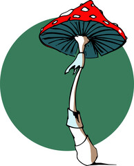 drawing of mushrooms, flying mushrooms, vector graphics