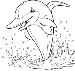 Dolphin jumping out of water. Coloring book for children.