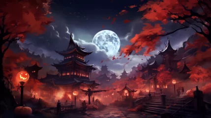 Keuken foto achterwand Fantasie landschap Halloween night In Japan 