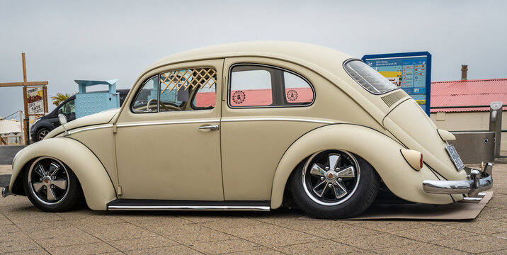 Scheveningen, The Netherlands, 14.05.2023, Vintage, customized Volkswagen Beetle from 1957 at The Aircooled classic car show