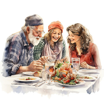 Watercolor Painting of Family Bonding on Christmas