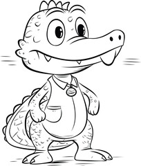 Illustration of a Cute Cartoon Crocodile   Coloring Book