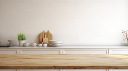 Fototapeta na wymiar Empty wooden table countertop, kitchen interior background.