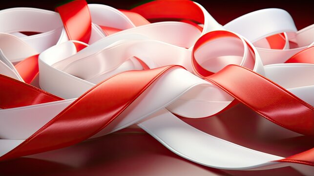 White and red satin folded ribbons