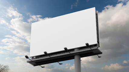 Outdoor billboard mockup on blue sky background - obrazy, fototapety, plakaty