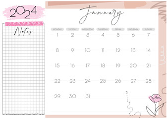 Monthly calendar planner for 2024